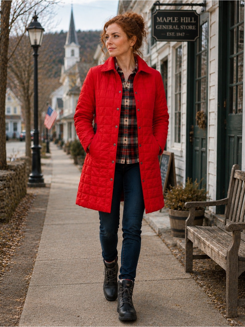 Lands' End Women's Bright Cherry Wonderweight long Jacket.